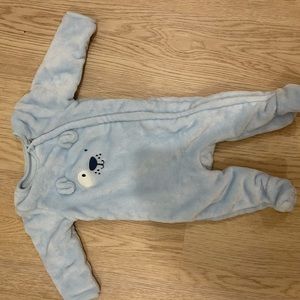 Blue plush infant onesie 9 months